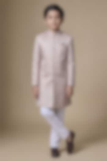 Light Pink Dupion Silk Embroidered Jacquard Sherwani Set For Boys by Spring Break- Kids at Pernia's Pop Up Shop