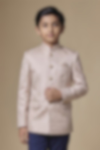Light Pink Dupion Silk Machine Embroidered Bandhgala For Boys by Spring Break- Kids at Pernia's Pop Up Shop