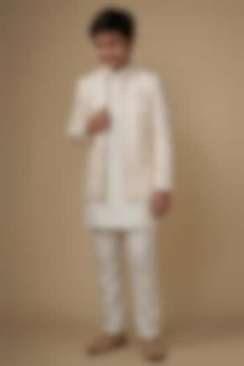 Ivory Viscose Applique Work Indowestern Set For Boys by Spring Break- Kids at Pernia's Pop Up Shop