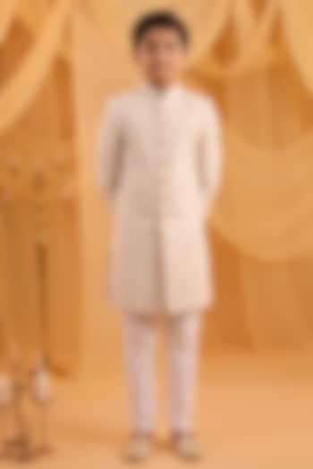Cream Viscose Lucknowi Embroidered Sherwani Set For Boys by Spring Break- Kids at Pernia's Pop Up Shop