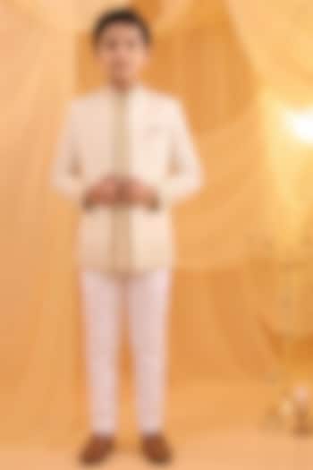 Cream Cotton Silk Hand Embroidered Indowestern Set For Boys by Spring Break- Kids at Pernia's Pop Up Shop