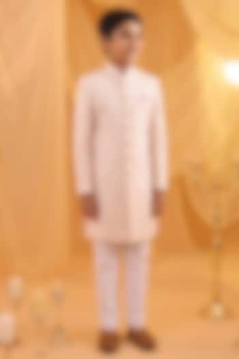 Light Pink Viscose Lucknowi Embroidered Sherwani Set For Boys by Spring Break- Kids at Pernia's Pop Up Shop