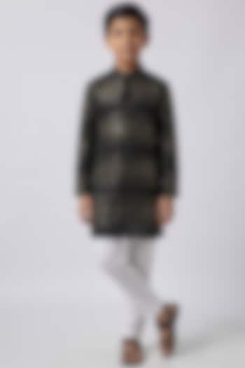 Black Viscose Sequins Embroidered Kurta Set For Boys by Spring Break- Kids at Pernia's Pop Up Shop