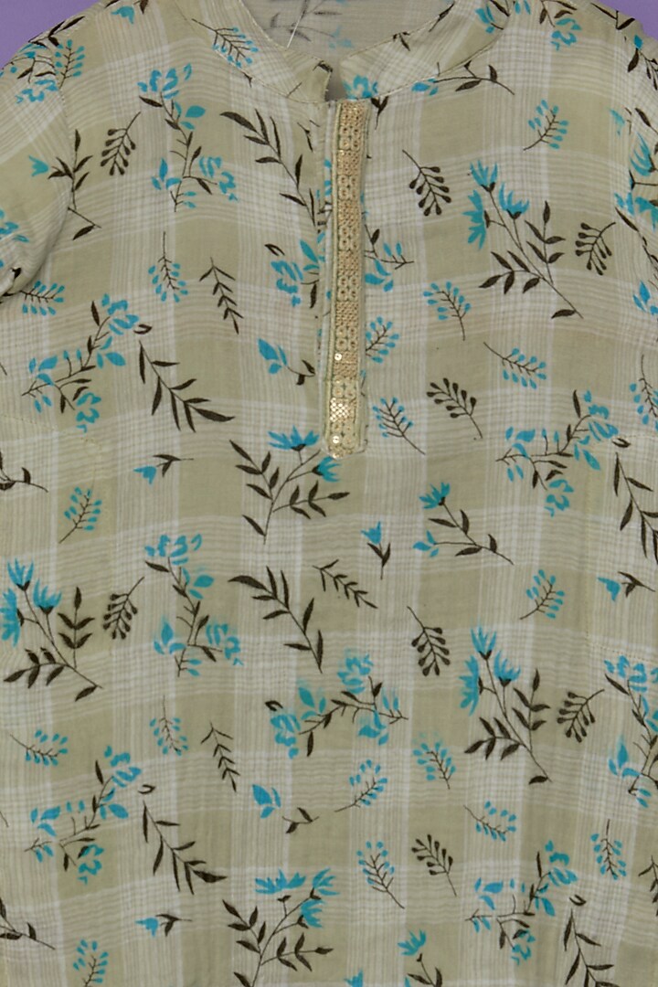 Mint Green Cotton Garden Printed Kurta Set For Boys by Spring Break- Kids at Pernia's Pop Up Shop