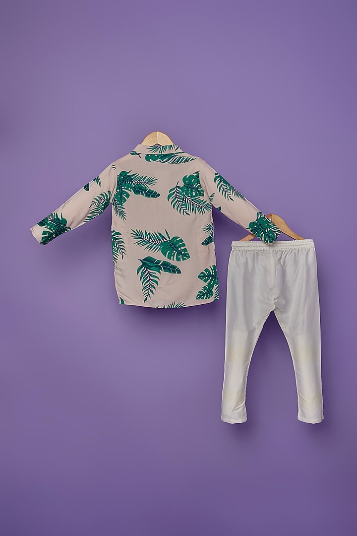 Cream Cotton Tropical Printed Kurta Set For Boys by Spring Break- Kids at Pernia's Pop Up Shop