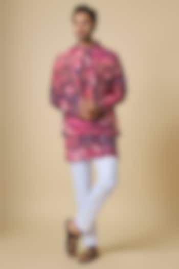 Pink Blended Silk Floral Printed Jacket For Boys by Spring Break- Kids at Pernia's Pop Up Shop