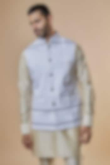 White Cotton Paisley Printed Bundi Jacket by Spring Break Men