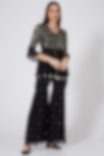 Black Hand Embroidered Sharara Set by Seams Pret & Couture