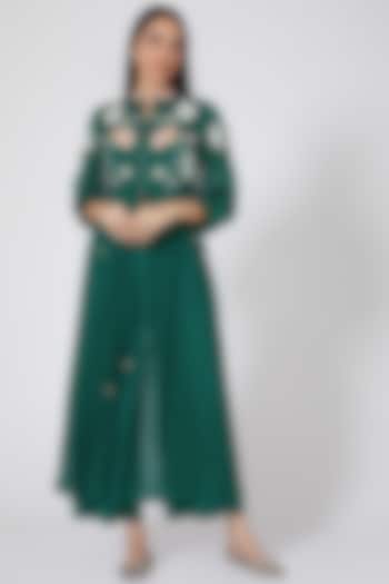Emerald Green Embroidered Tunic Set by Seams Pret & Couture