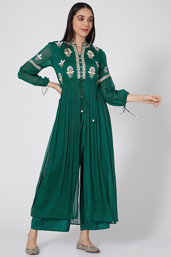 Emerald Green Hand Embroidered Tunic Set by Seams Pret & Couture