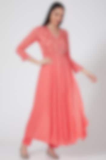 Orange Hand Embroidered Wrap Tunic Set by Seams Pret & Couture at Pernia's Pop Up Shop