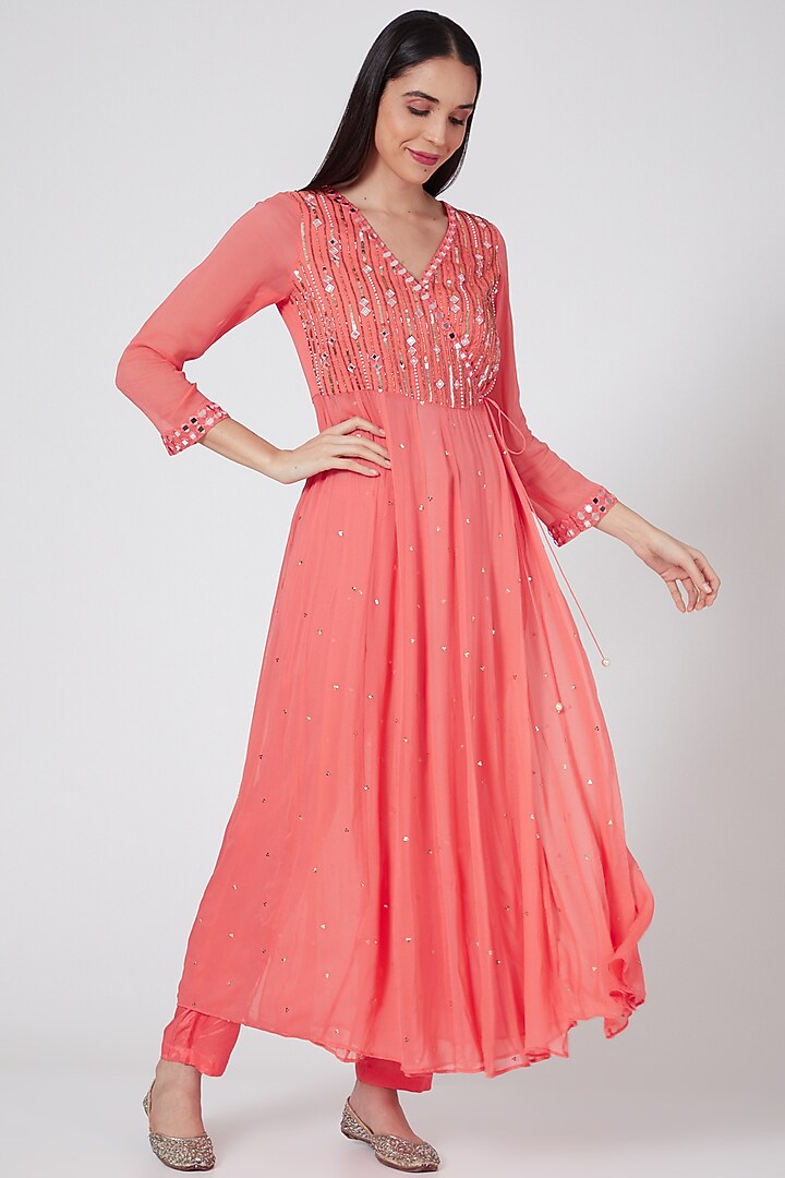 Orange Hand Embroidered Wrap Tunic Set by Seams Pret & Couture at Pernia's Pop Up Shop