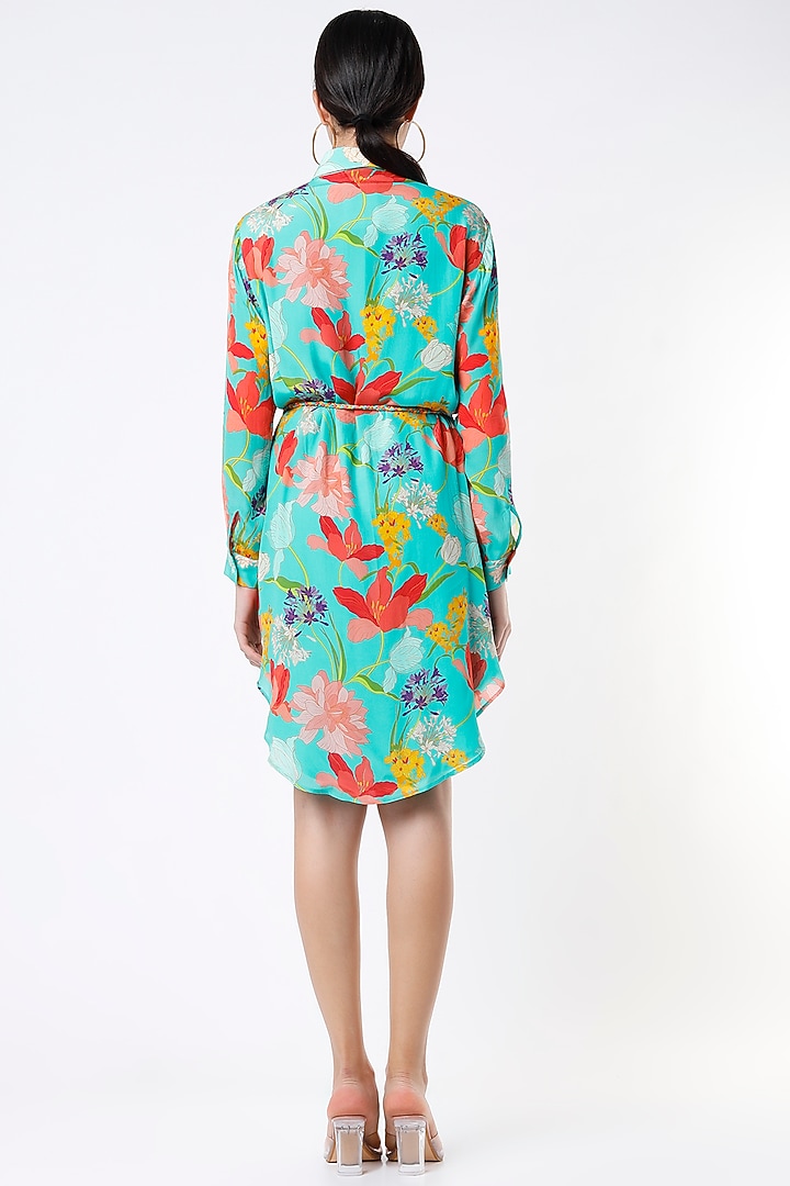 Blue Crepe Floral Printed Summer Shirt Dress by Seams Pret & Couture at Pernia's Pop Up Shop