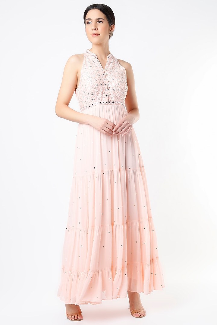 Crystal Pink Hand Embroidered Party Wear Anarkali by Seams Pret & Couture at Pernia's Pop Up Shop