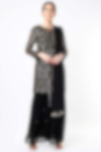 Black Georgette Sharara Set by Seams Pret & Couture
