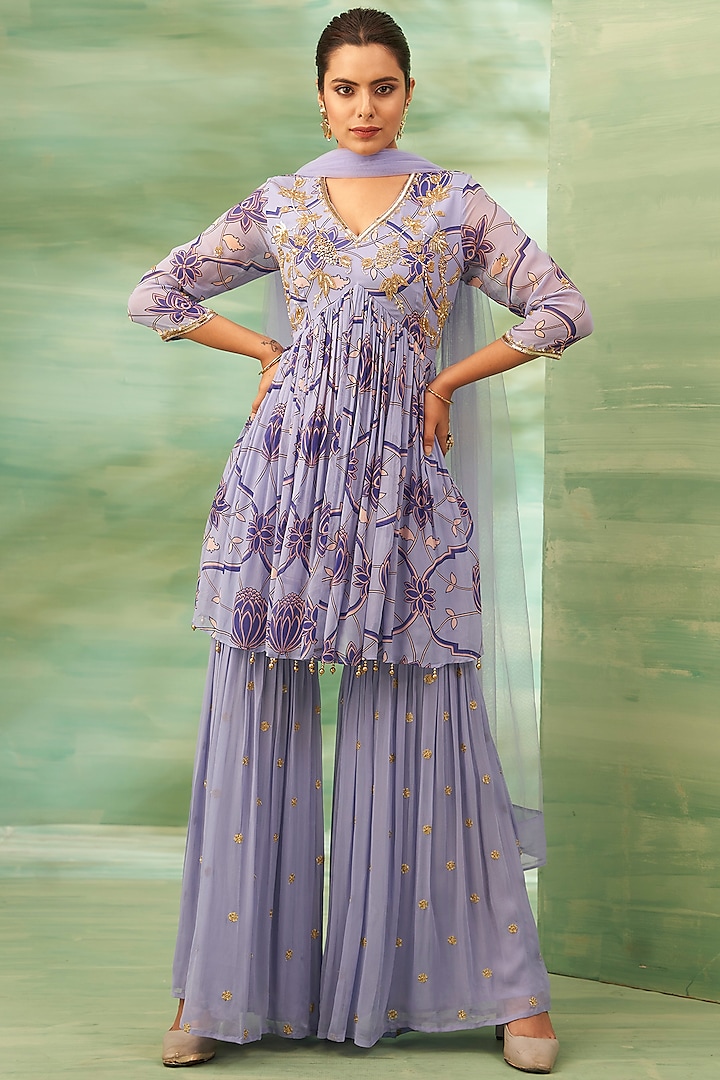 Purple Georgette Sharara Set by Seams Pret & Couture at Pernia's Pop Up Shop