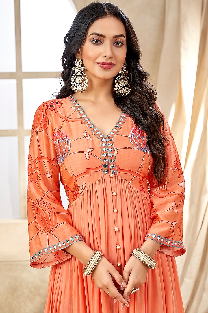 Coral Georgette & Fine Silk Handwork Tunic Set by Seams Pret & Couture at Pernia's Pop Up Shop