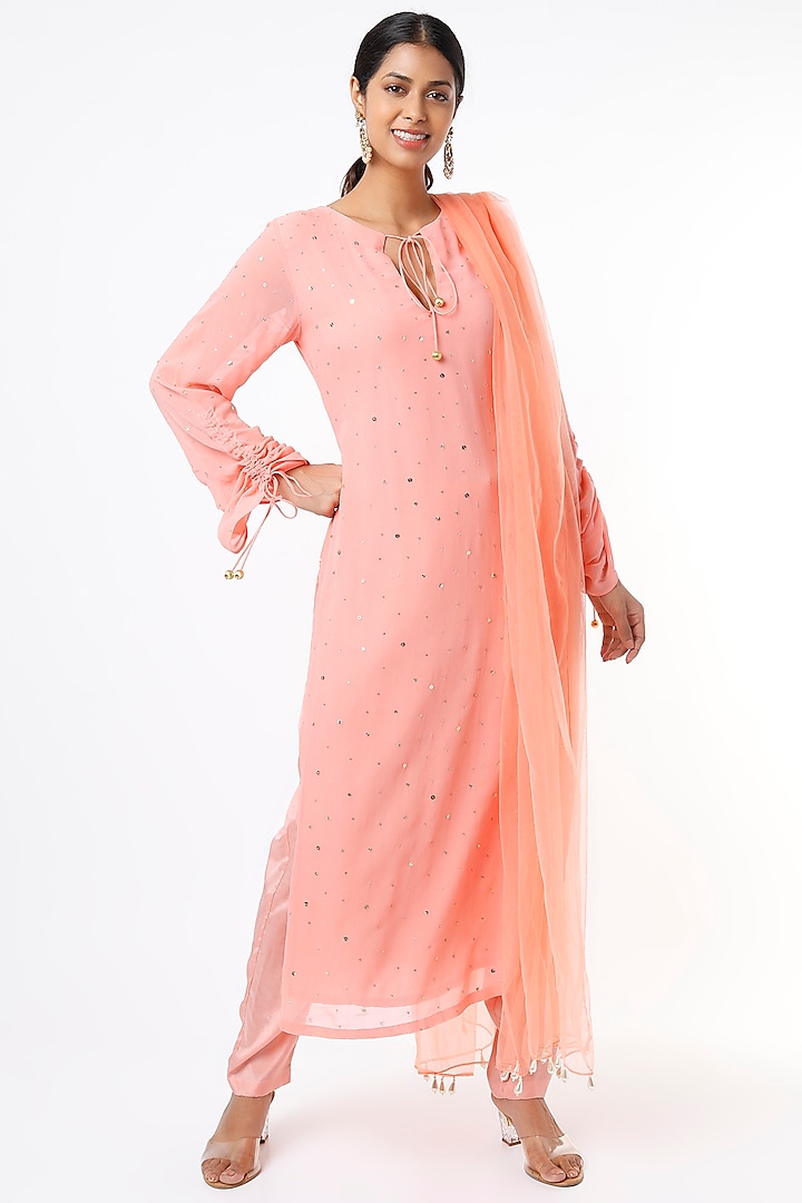 Blush Pink Embroidered Kurta Set by Seams Pret & Couture