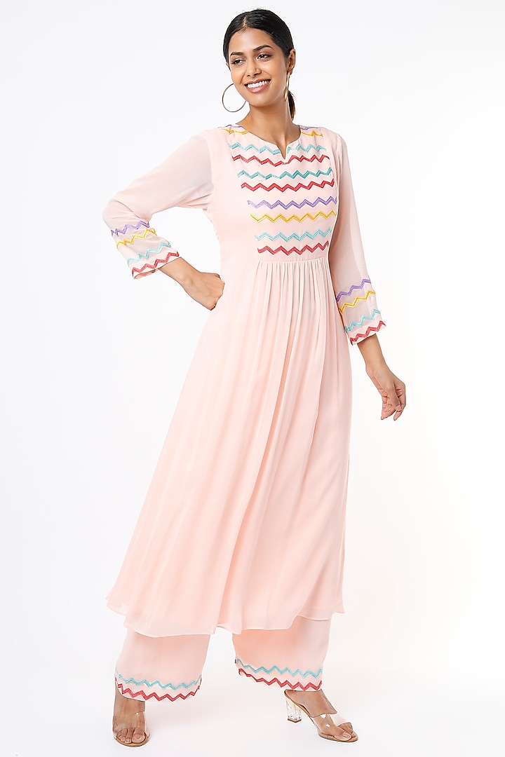 Crystal Pink Embroidered Party Wear Anarkali Set by Seams Pret & Couture at Pernia's Pop Up Shop