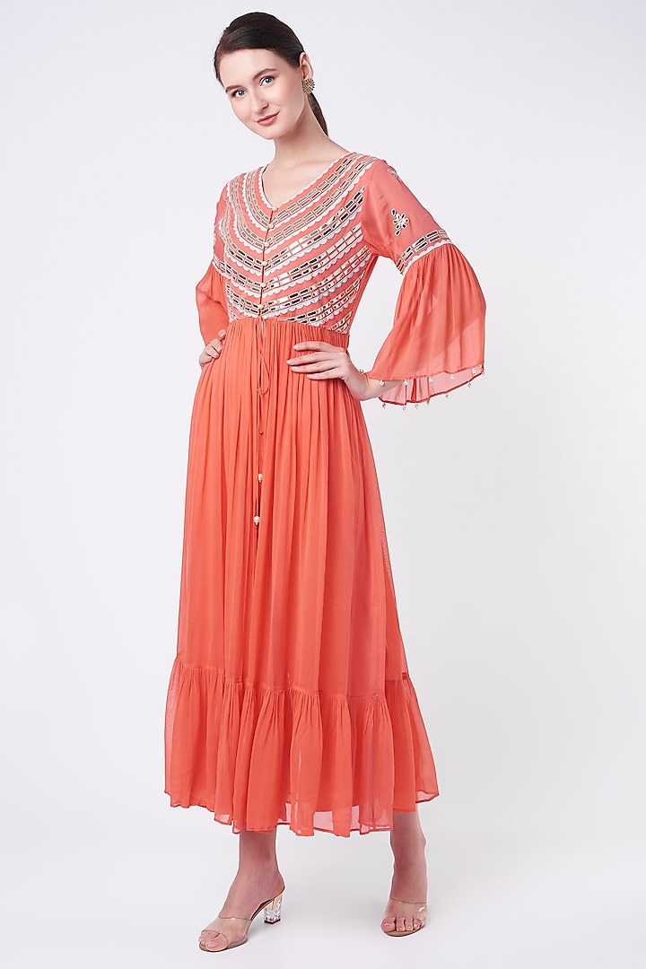 Coral Embroidered Long Kurta Set by Seams Pret & Couture