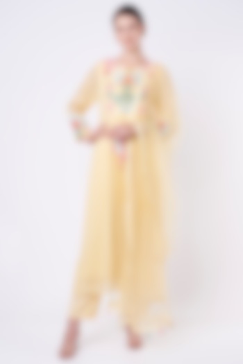 Light Yellow Embroidered Long Kurta Set by Seams Pret & Couture