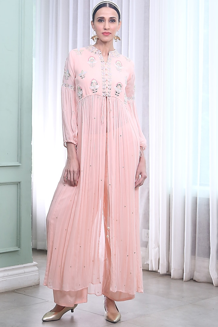 Rose Pink Embroidered Dress With Pants Design by Seams Pret & Couture ...