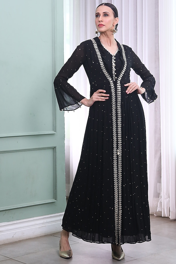 Black Embroidered Dress With Jacket by Seams Pret & Couture