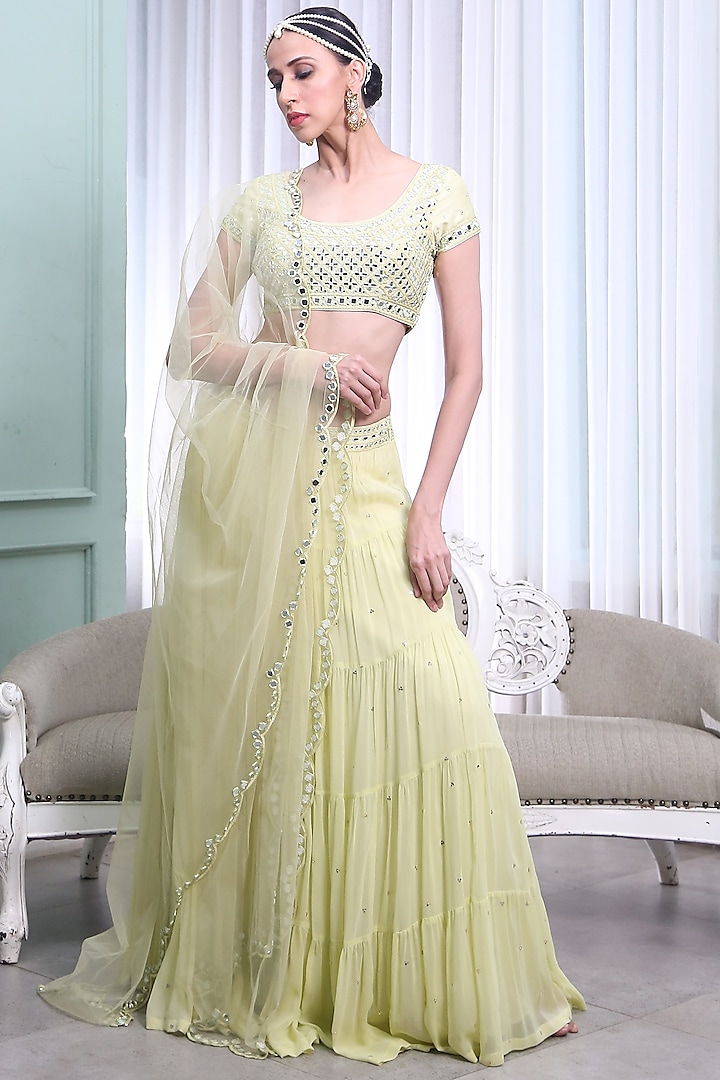 Lime Green Embroidered Lehenga Set by Seams Pret & Couture