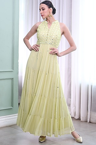 Lime Green Embroidered Dress by Seams Pret & Couture