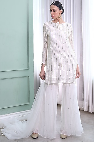 Ivory Embroidered Sharara Set by Seams Pret & Couture