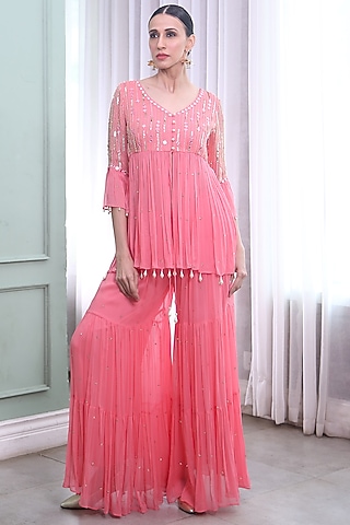 Pink Embroidered Sharara Set by Seams Pret & Couture