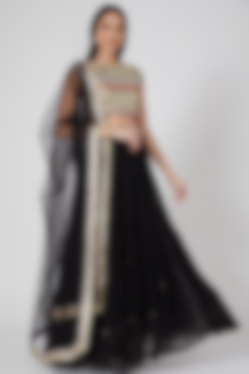Black Embroidered Layered Lehenga Set by Seams Pret & Couture