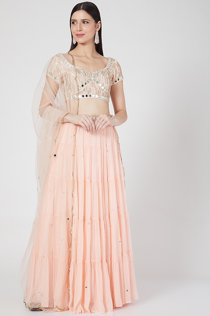 Blush Pink Embroidered Lehenga Set by Seams Pret & Couture
