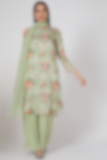 Olive Green Digital Printed Party Wear Sharara Set by Seams Pret & Couture at Pernia's Pop Up Shop