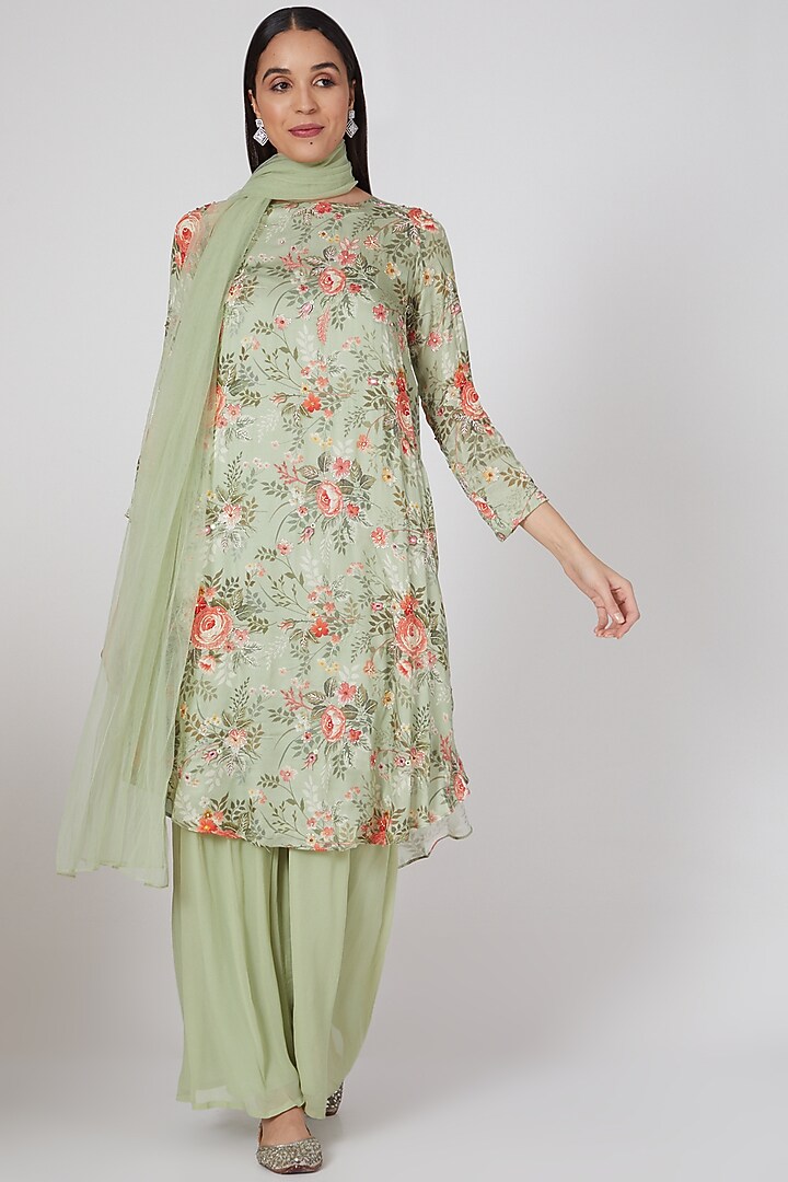 Olive Green Digital Printed Party Wear Sharara Set by Seams Pret & Couture at Pernia's Pop Up Shop