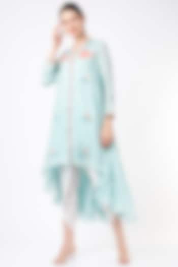 Turquoise Hand Embroidered Kurta Set by Seams Pret & Couture