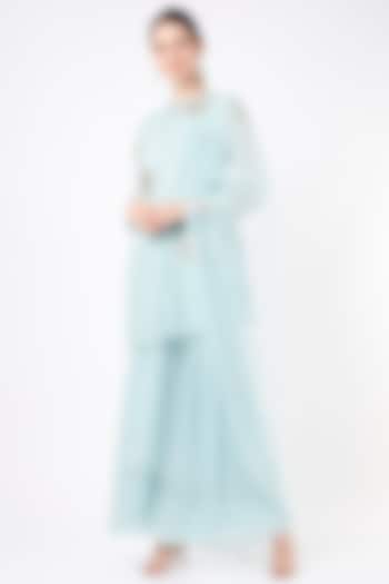 Powder Blue Georgette Sharara Set by Seams Pret & Couture