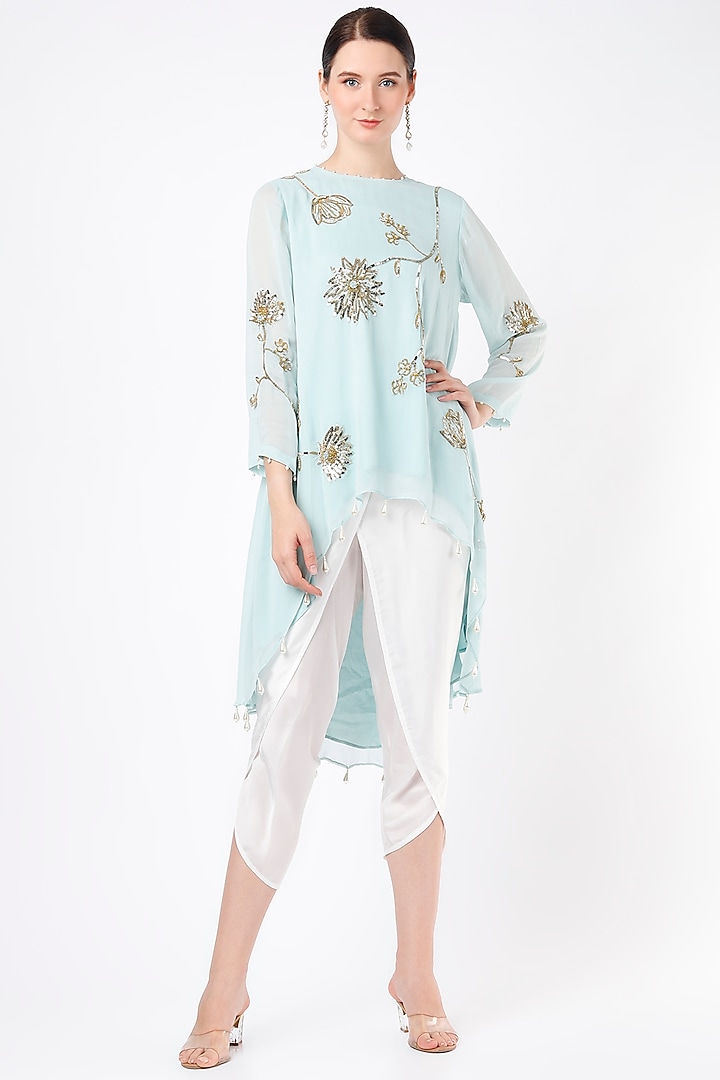 Powder Blue Hand Embroidered Kurta Set by Seams Pret & Couture