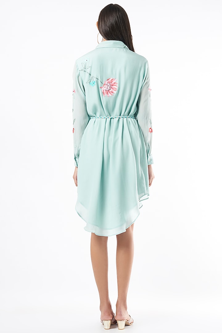 Sky Blue Floral Printed Summer Shirt Dress by Seams Pret & Couture at Pernia's Pop Up Shop