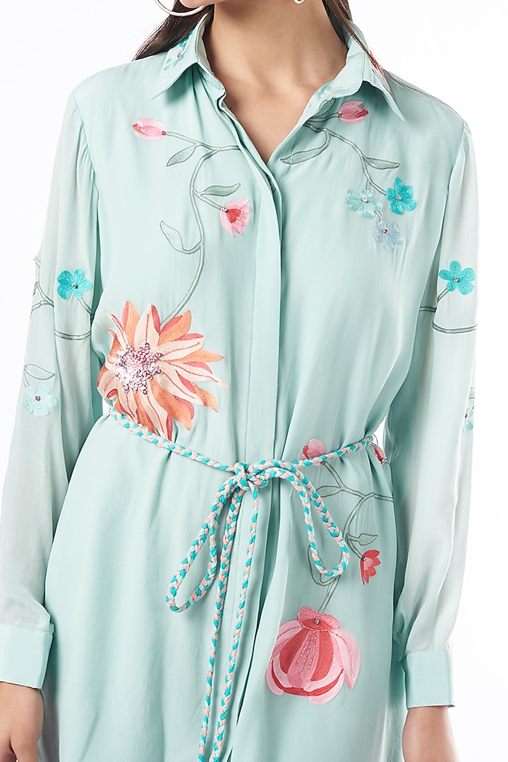 Sky Blue Floral Printed Summer Shirt Dress by Seams Pret & Couture at Pernia's Pop Up Shop