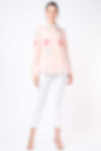 Peach Embroidered Shirt by Seams Pret & Couture