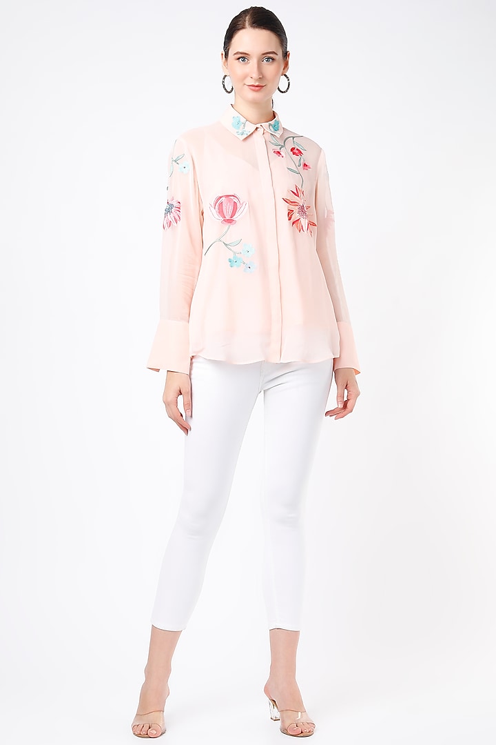 Peach Embroidered Shirt by Seams Pret & Couture