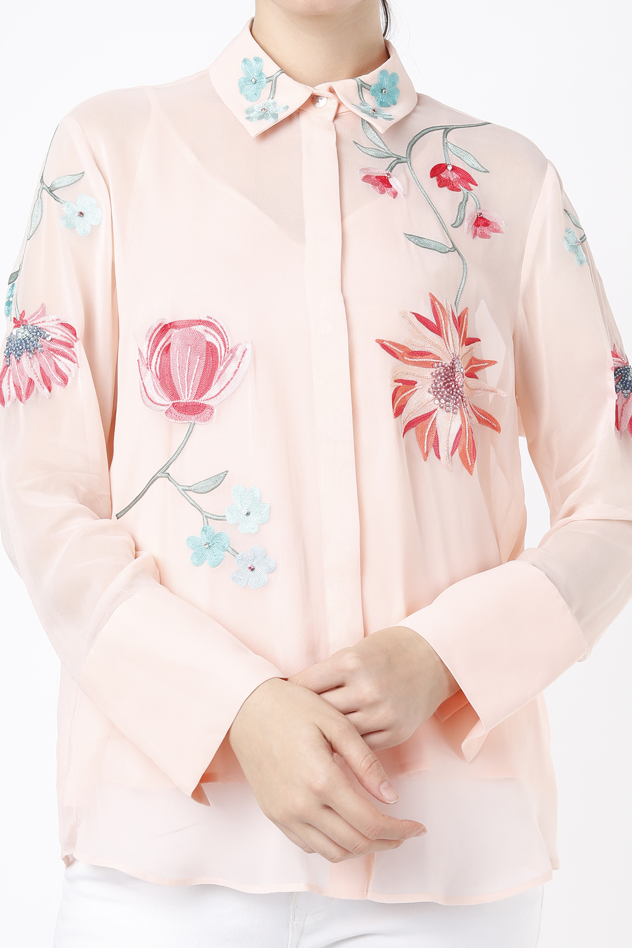 peach embroidered shirt