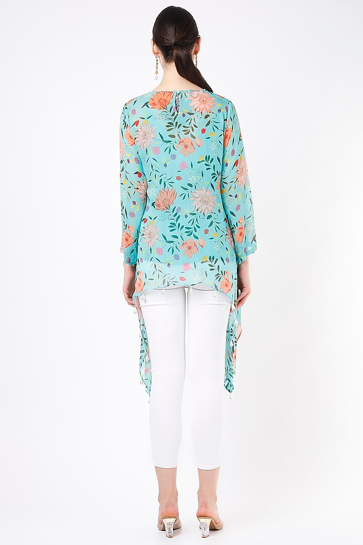 Turquoise Floral Printed Tunic by Seams Pret & Couture at Pernia's Pop Up Shop