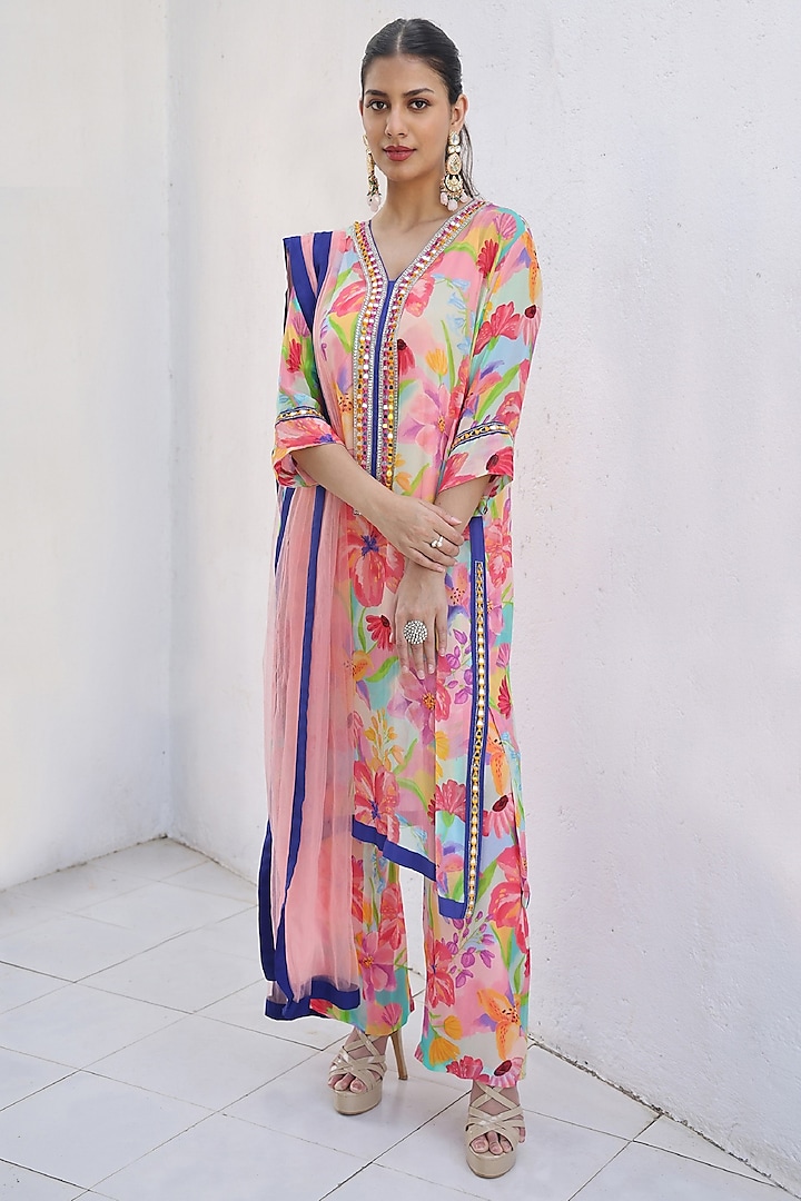 Multi-Colored Georgette Printed & Embroidered Kurta Set by Seams Pret & Couture at Pernia's Pop Up Shop