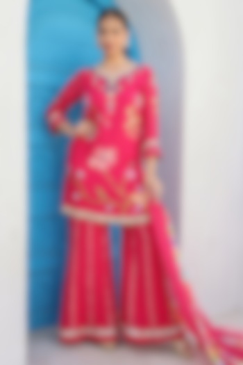 Fuchsia Georgette Hand Embroidered Sharara Set by Seams Pret & Couture