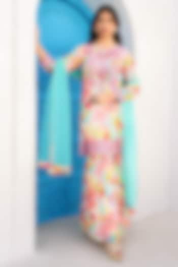 Multi-Colored Georgette Printed Sharara Set by Seams Pret & Couture