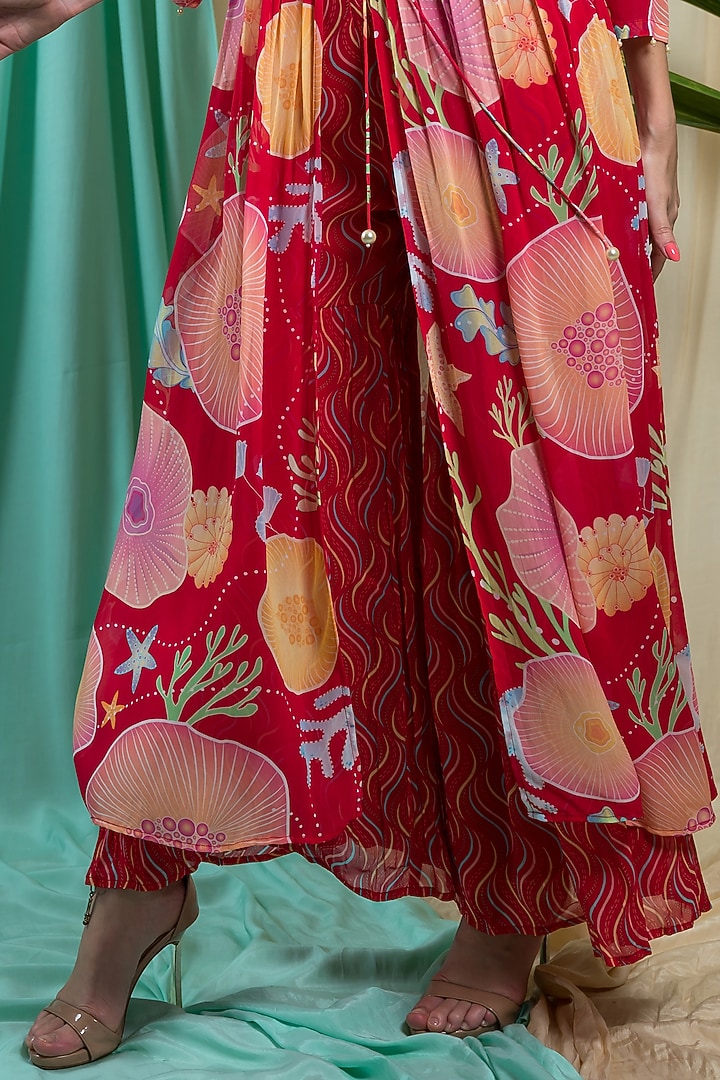 Viva Magenta Georgette Hand Embroidered & Printed Tunic Set by Seams Pret & Couture at Pernia's Pop Up Shop