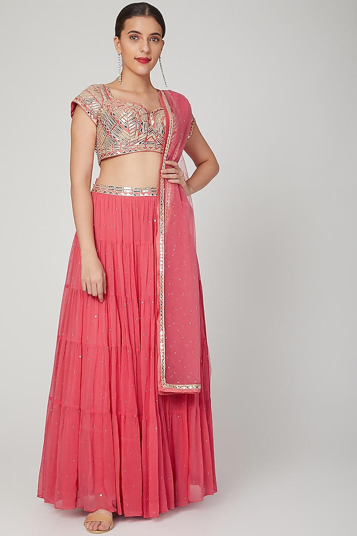 Pink Embroidered Lehenga Set by Seams Pret & Couture