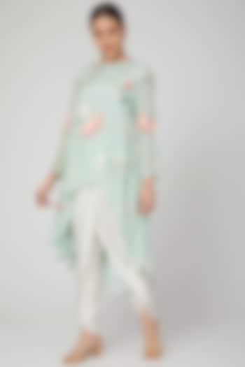 Mint Green Embroidered Tunic With Pants by Seams Pret & Couture